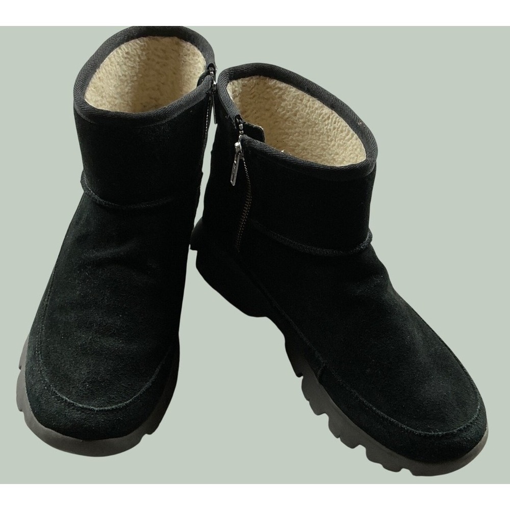 UGG Black Suede Shearling Lined Zip Ankle Boots Lug Sole Women's Size 11